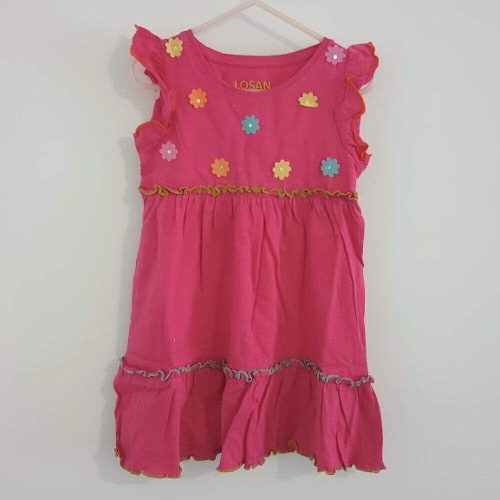 NWT Losan fuchsia dress with front flower applique